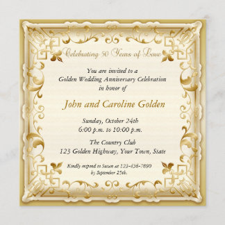 Invitation d'anniversaire de 50 ans en or orné