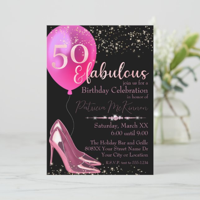 Invitation d'anniversaire de 50 ans Escarpins Rose (Debout devant)