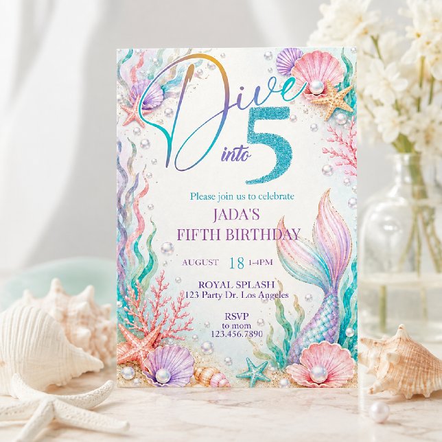 Invitation d'anniversaire de 5 ans de sirène Plong (Créateur téléchargé)