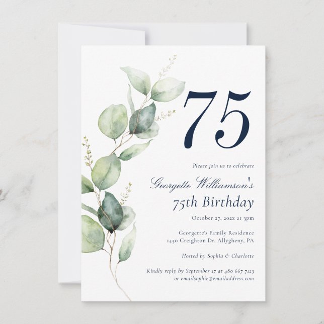 Invitation d'anniversaire de 75 ans au script de v (Devant)