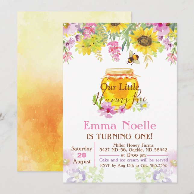 Invitation d'anniversaire de abeille bourdon miel  (Devant / Derrière)