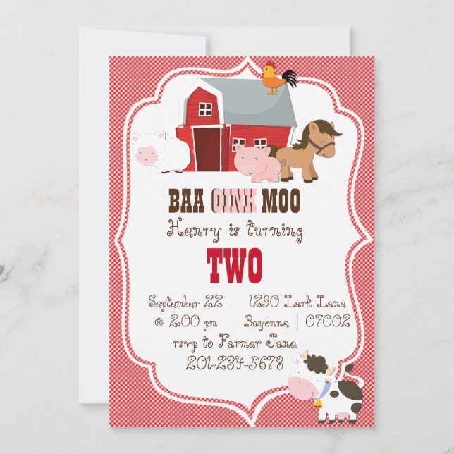 Invitation d'anniversaire de Baa-Oink-Moo (Devant)