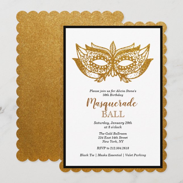 Invitation d'anniversaire de Bal Masqué - TOUT ÂGE (Devant / Derrière)