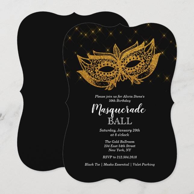 Invitation d'anniversaire de Bal Masqué - TOUT ÂGE (Devant / Derrière)