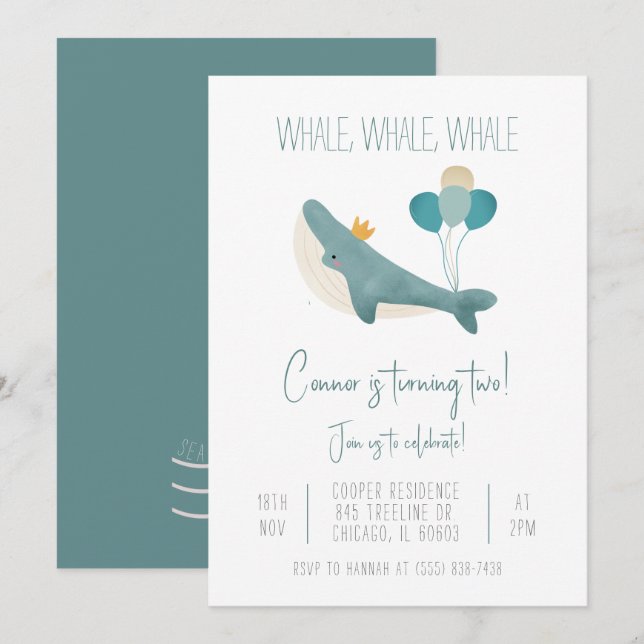 Invitation d'anniversaire de baleines (Devant / Derrière)