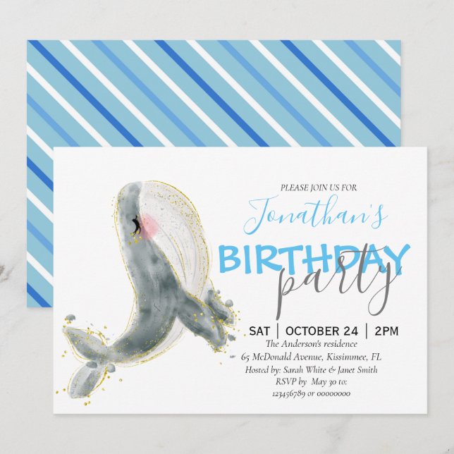Invitation d'anniversaire de baleines (Devant / Derrière)