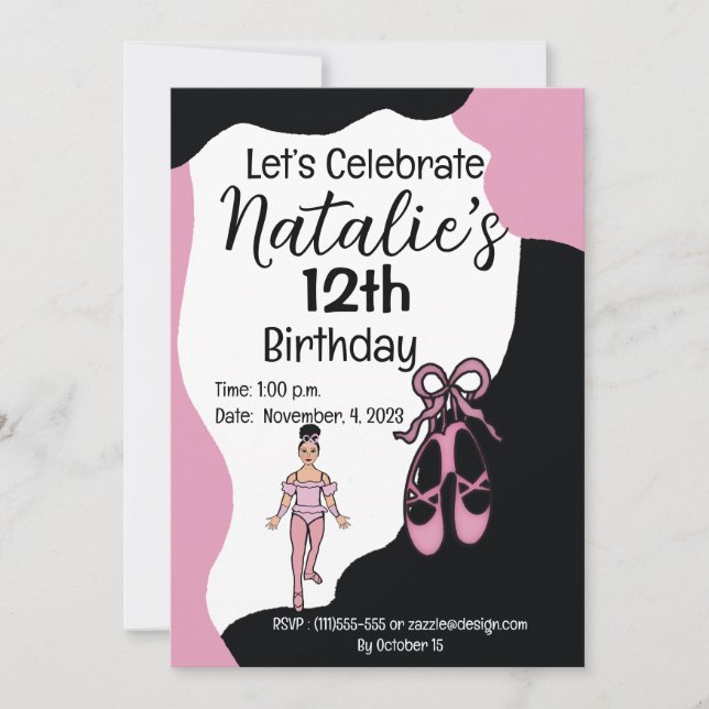 Invitation d'anniversaire de Ballerina #2 (Devant)