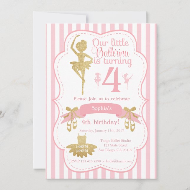 Invitation d'anniversaire de Ballerina en rose et  (Devant)