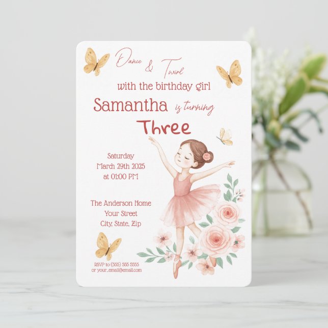 Invitation d'anniversaire de Ballerina - Fête de B (Debout devant)