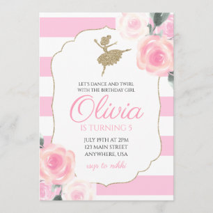Invitation d'anniversaire de ballerine florale