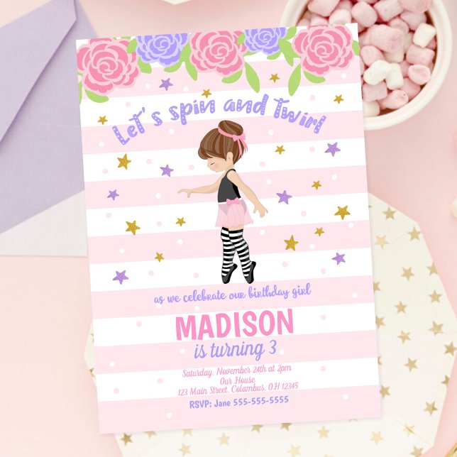 Invitation d'anniversaire de ballerine / Invitatio (Créateur téléchargé)