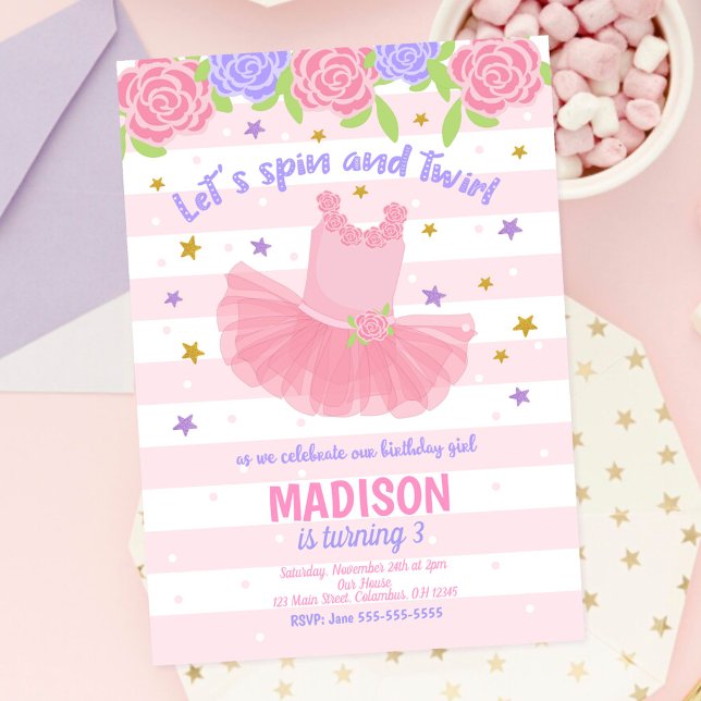 Invitation d'anniversaire de ballerine / Invitatio (Créateur téléchargé)