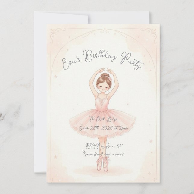 Invitation d'anniversaire de ballerine rose (Devant)
