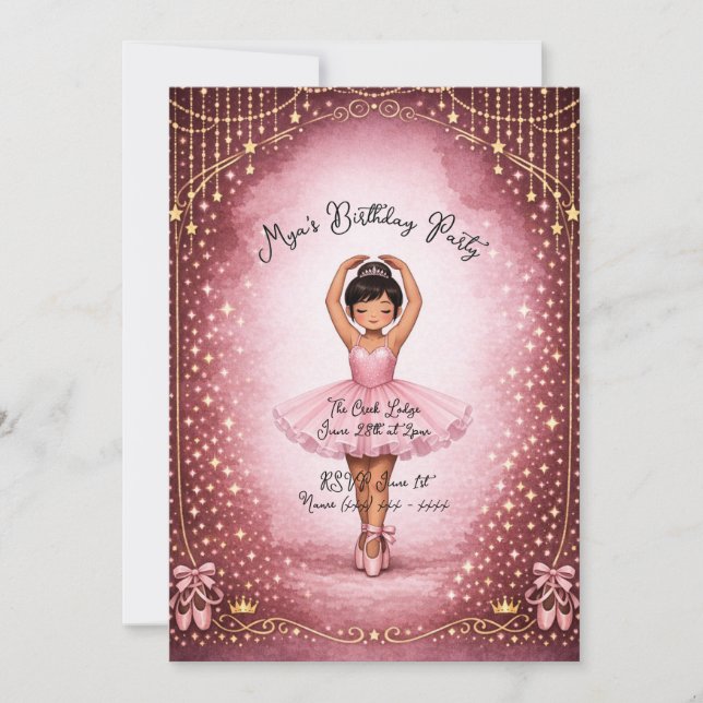 Invitation d'anniversaire de ballerine rose (Devant)