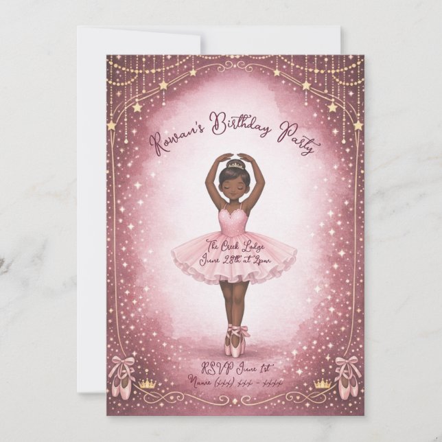 Invitation d'anniversaire de ballerine rose (Devant)