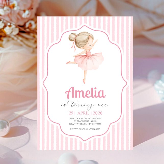 Invitation d'anniversaire de ballerine rose Thème  (Créateur téléchargé)