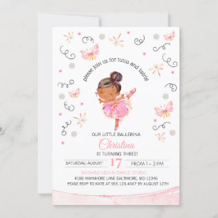 Invitation d'anniversaire de ballerine Tutu's et T