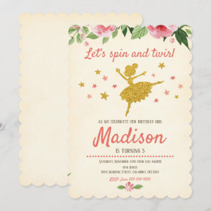 Invitation d'anniversaire de ballerine / Vintage /
