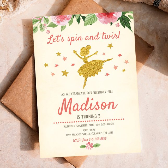 Invitation d'anniversaire de ballerine / Vintage / (Créateur téléchargé)
