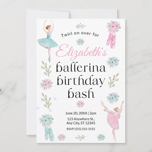 Invitation d'anniversaire de ballet (Devant)