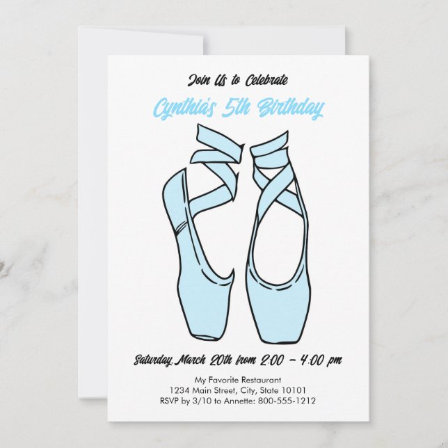 Invitation d'anniversaire de ballet bleu minimalis (Devant)