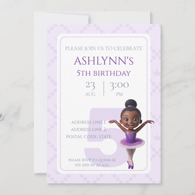 Invitation d'anniversaire de ballet de ballerine v (Devant)