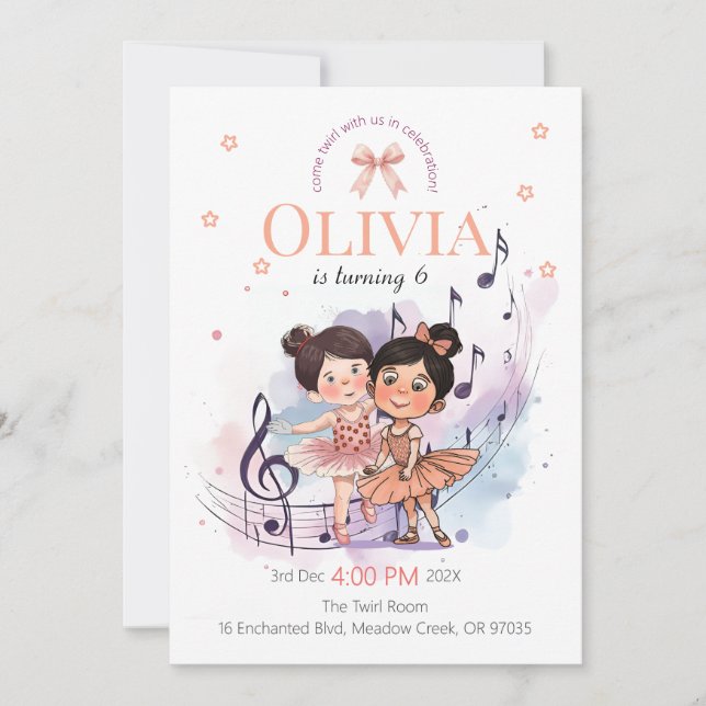 Invitation d'anniversaire de ballet – Thème de fêt (Devant)