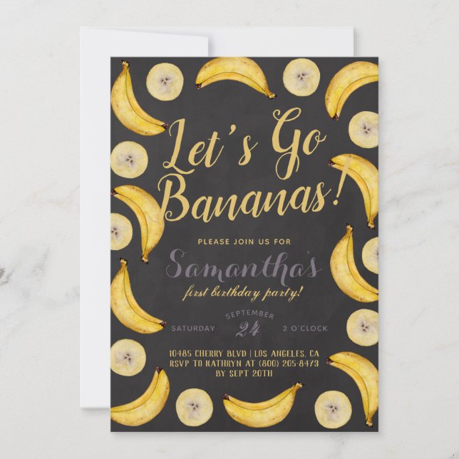 Invitation d'anniversaire de bananes (Devant)
