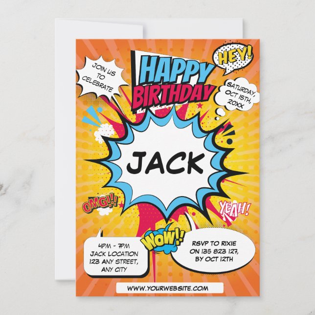 Invitation d'anniversaire de bande dessinée (Devant)