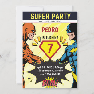 Invitation d'anniversaire de bande dessinée de sup