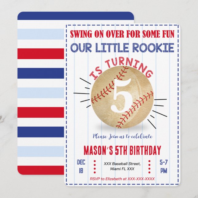 Invitation d'anniversaire de baseball (Devant / Derrière)