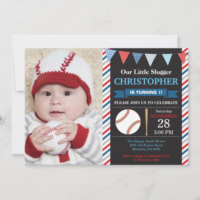 Invitation d'anniversaire de baseball 1er annivers (Devant)
