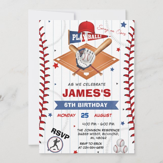 Invitation d'anniversaire de baseball avec photo (Devant)