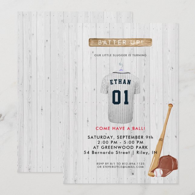 Invitation d'anniversaire de baseball Batter Up (Devant / Derrière)