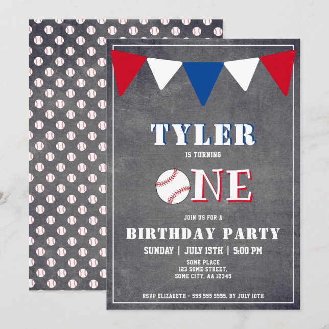 Invitation d'anniversaire de baseball Boy 1er anni (Devant / Derrière)