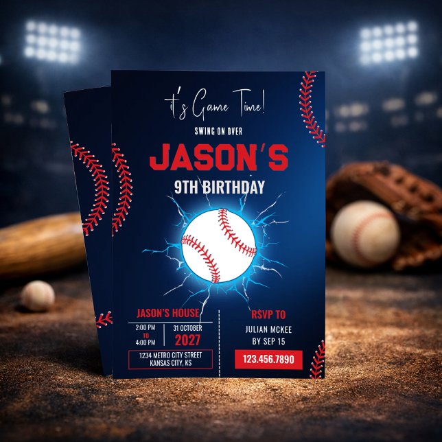 Invitation d'anniversaire de baseball électrique (Créateur téléchargé)