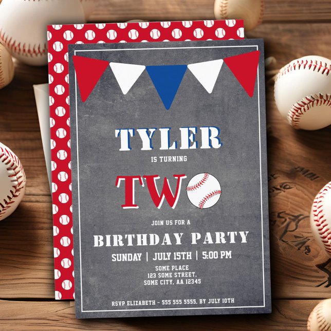 Invitation d'anniversaire de baseball garçon 2e an (Créateur téléchargé)