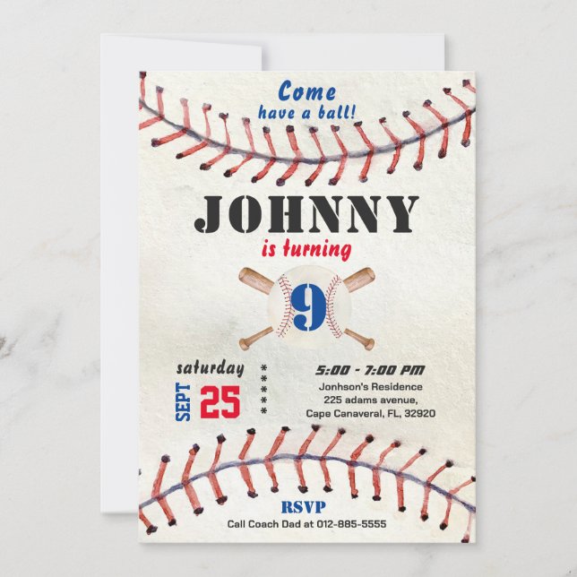 Invitation d'anniversaire de baseball garçon avec  (Devant)