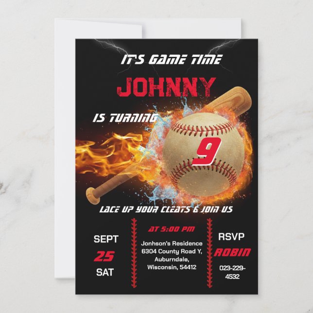 Invitation d'anniversaire de baseball modifiable (Devant)