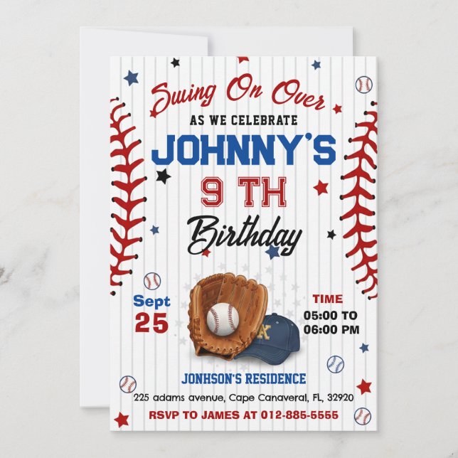 Invitation d'anniversaire de baseball personnalisé (Devant)