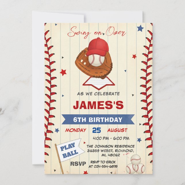 Invitation d'anniversaire de baseball personnalisé (Devant)