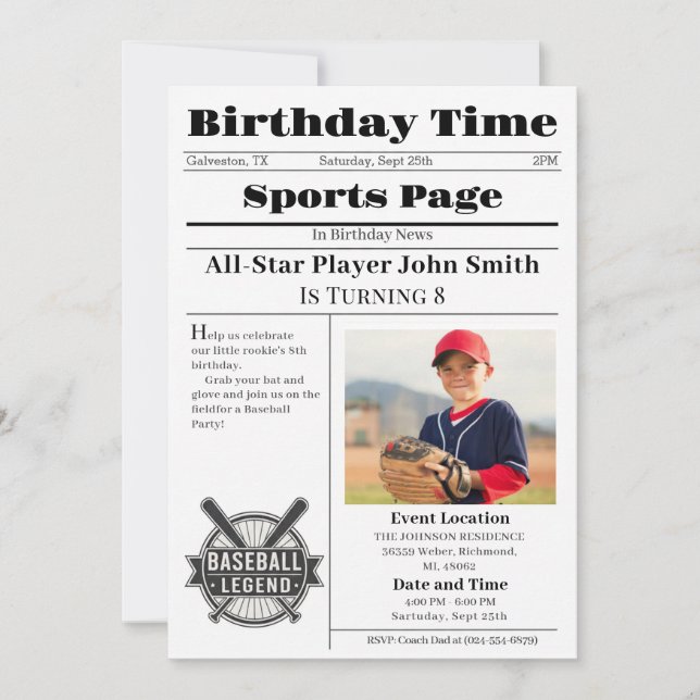 Invitation d'anniversaire de baseball personnalisé (Devant)