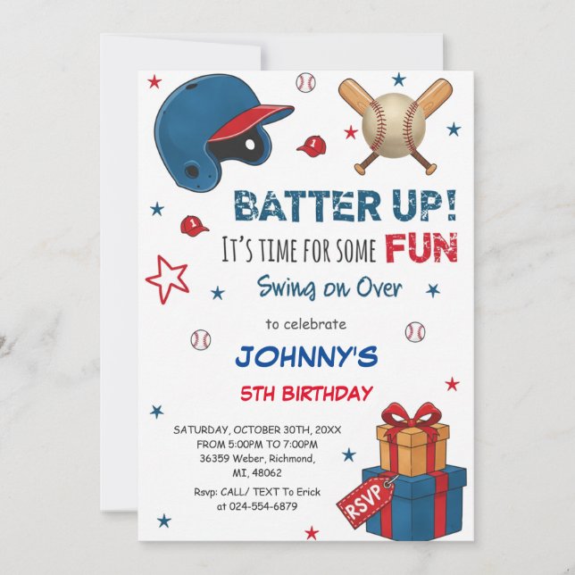 Invitation d'anniversaire de baseball personnalisé (Devant)