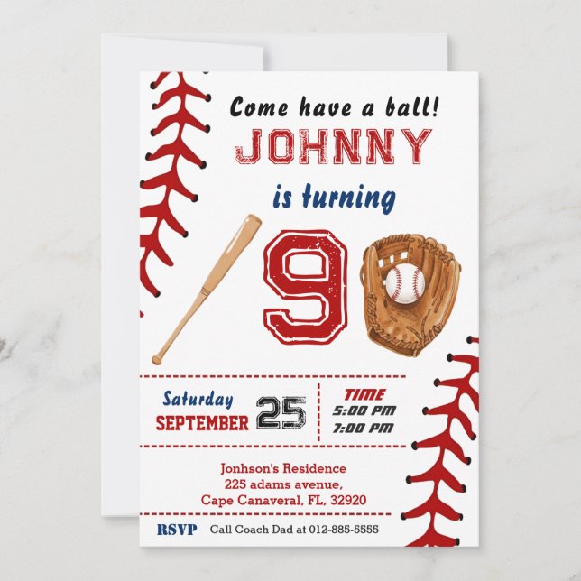 Invitation d'anniversaire de baseball personnalisé (Devant)