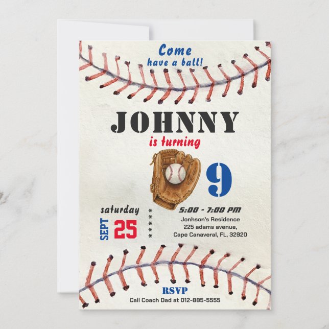 Invitation d'anniversaire de baseball pour garçon  (Devant)