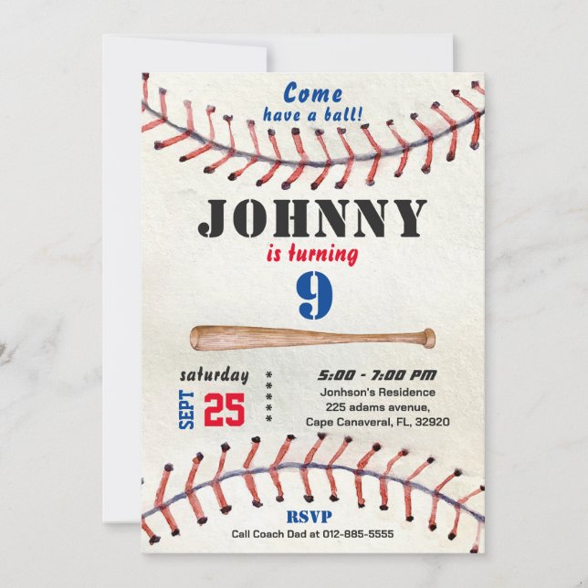 Invitation d'anniversaire de baseball pour garçon (Devant)