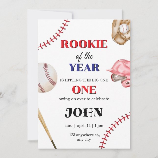Invitation d'anniversaire de baseball Recrue de l' (Devant)