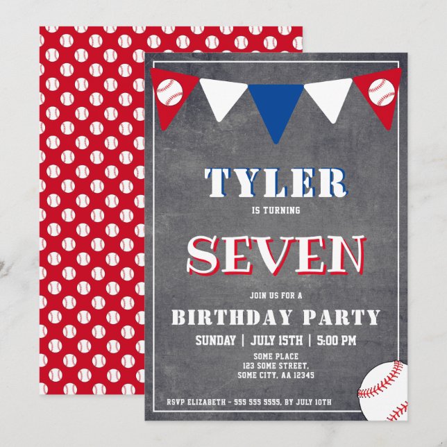 Invitation d'anniversaire de baseball sur tableau  (Devant / Derrière)