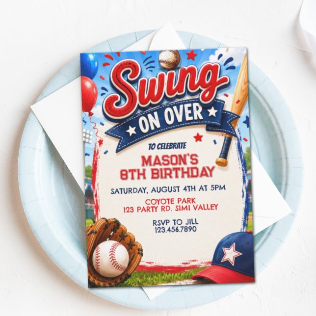 Invitation d'anniversaire de baseball Swing On Ove (Créateur téléchargé)