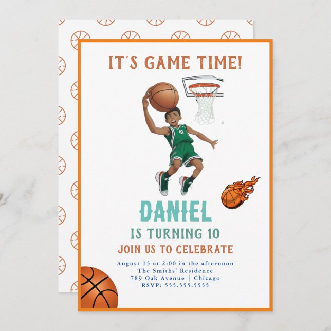 Invitation d'anniversaire de basket-ball (Devant / Derrière)